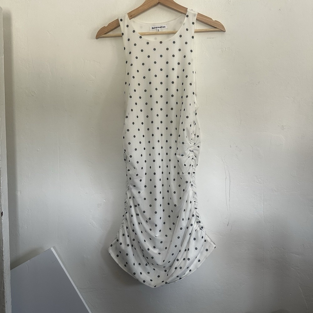 Reformation White Polka Dot Mini Dress with Black Dots